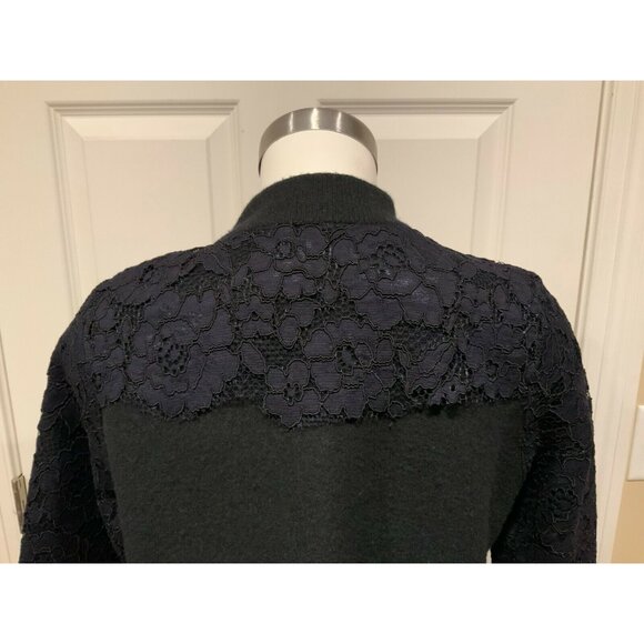 Field Flower Black 100% Wool Navy Blue Floral Lace Jacket, Size XS - Picture 9 of 10